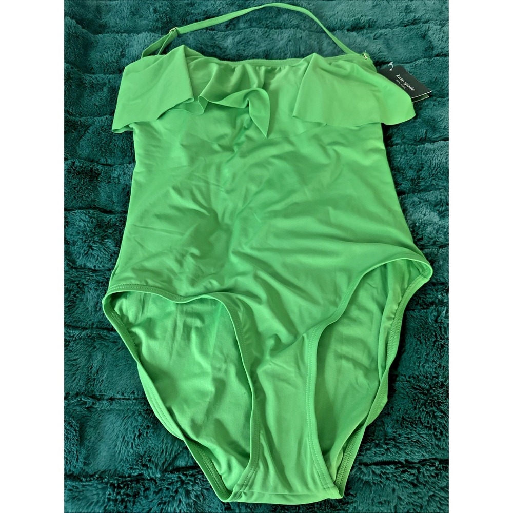 Kate Spade NY Size Large Ruffle 1 Piece Swimsuit Fern Moss Detachable Strap